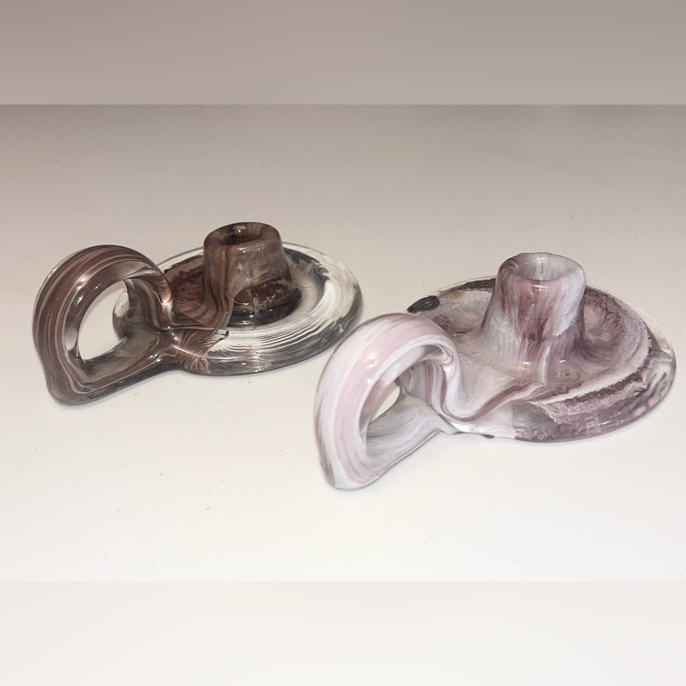 2 VTG KASPER BLEIKRISTALL GERMANY‎ CANDLE HOLDERS MURANO STYLE GLASS PURPLE 8”